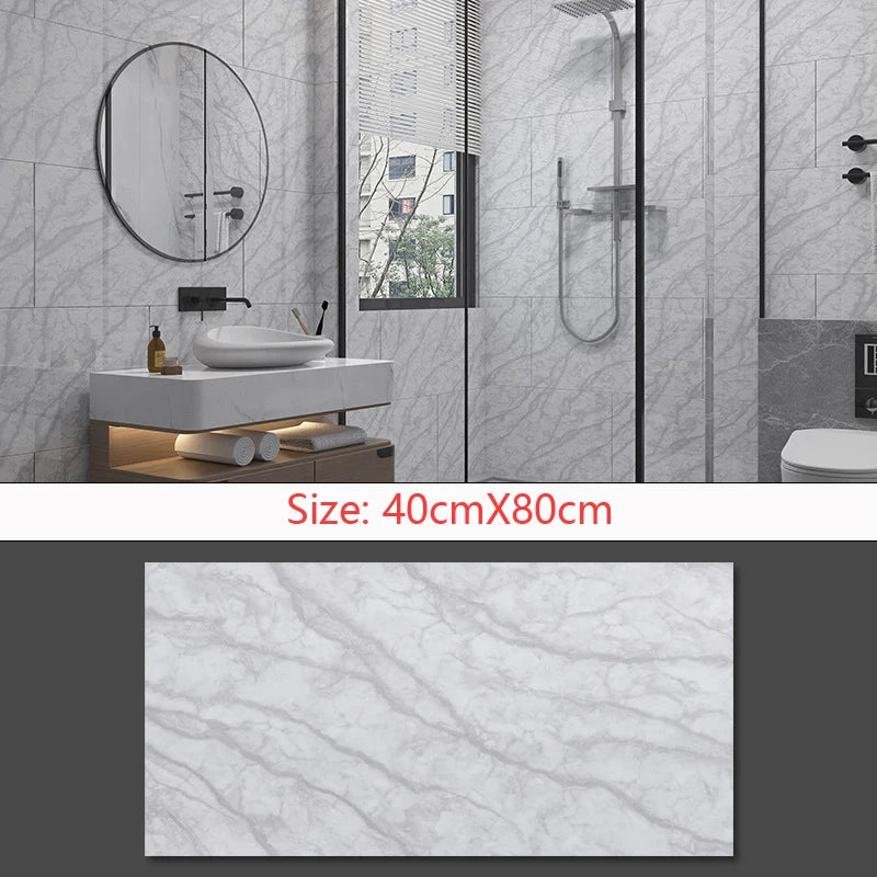 Self Adhesive Marble Wallpaper Waterproof Floor Sticker Bathroom Living Room TV Background Renovation  Wall Ground Decor