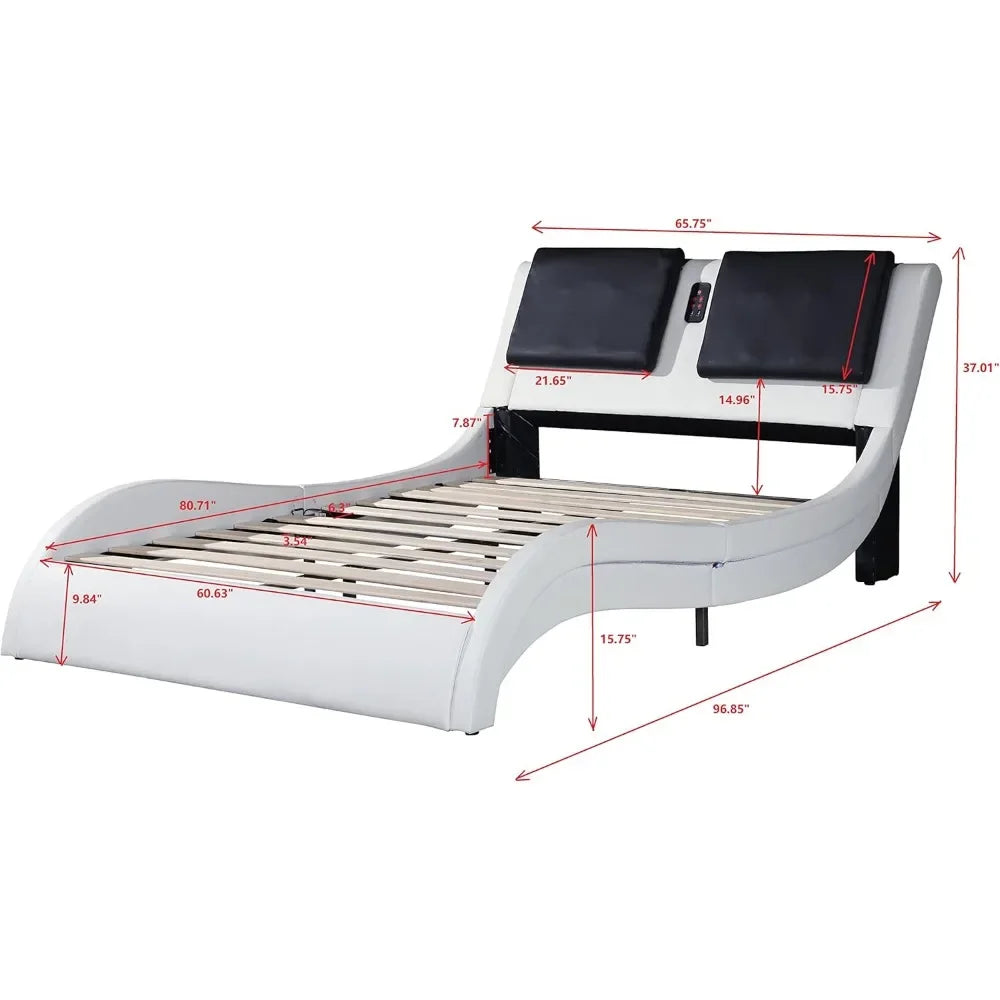 Upholstered Platform Bed Frame with led Lighting,Bluetooth Connection to Play Music Control Backrest Vibration Massage