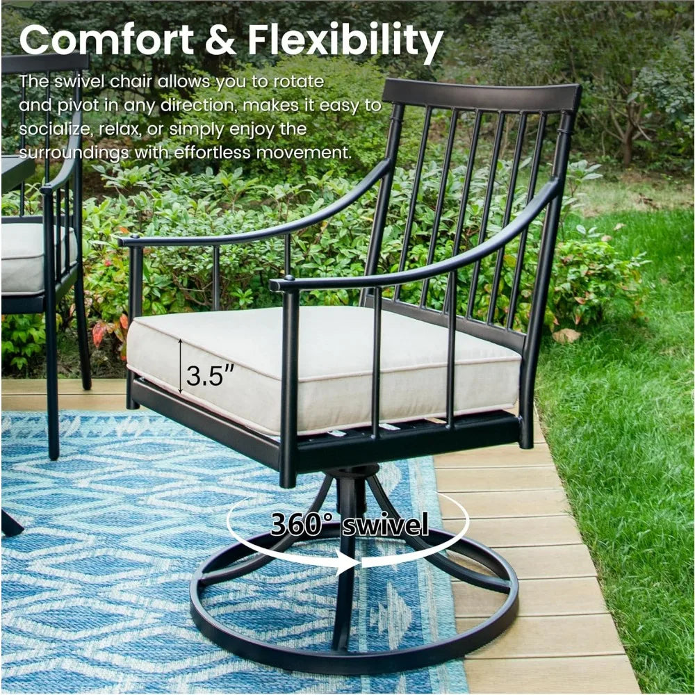 7 Pieces Outdoor Dining Set ,Metal Dining Table,Umbrella Hole& Cushioned Iron Swivel Chairs Furniture Set ,Garden Furniture Sets