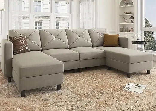 Velvet Sectional Sofa, with Chaise U Shaped Sectional Couch 4 Seat Sofa for Living Room, Living Room Sofas