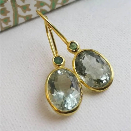 Luxury Round Geometry Gold Color Earrings for Women Metal Inlaid White Stone Earrings Jewelry