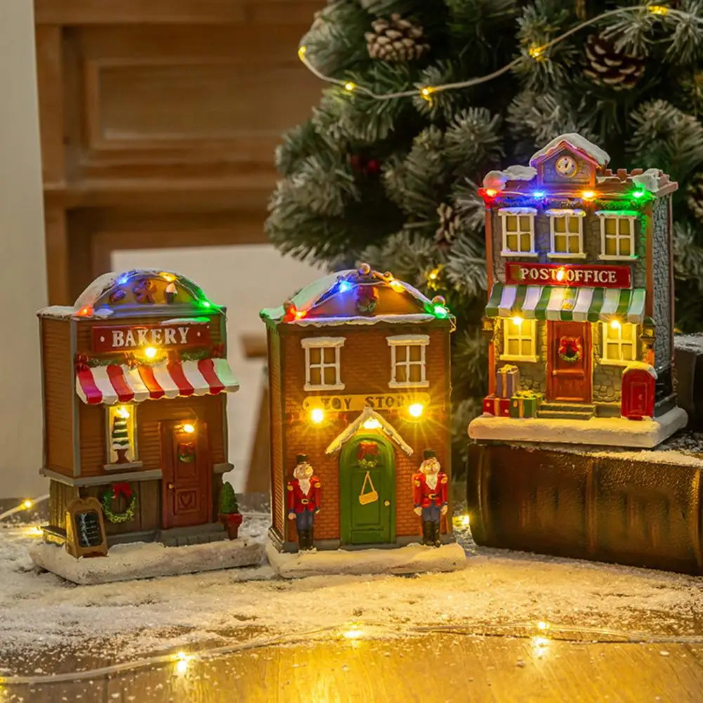 Christmas House Figurine Illuminated Village House With Music LED Lighted Resin Tabletop Centerpiece For Christmas Decoration