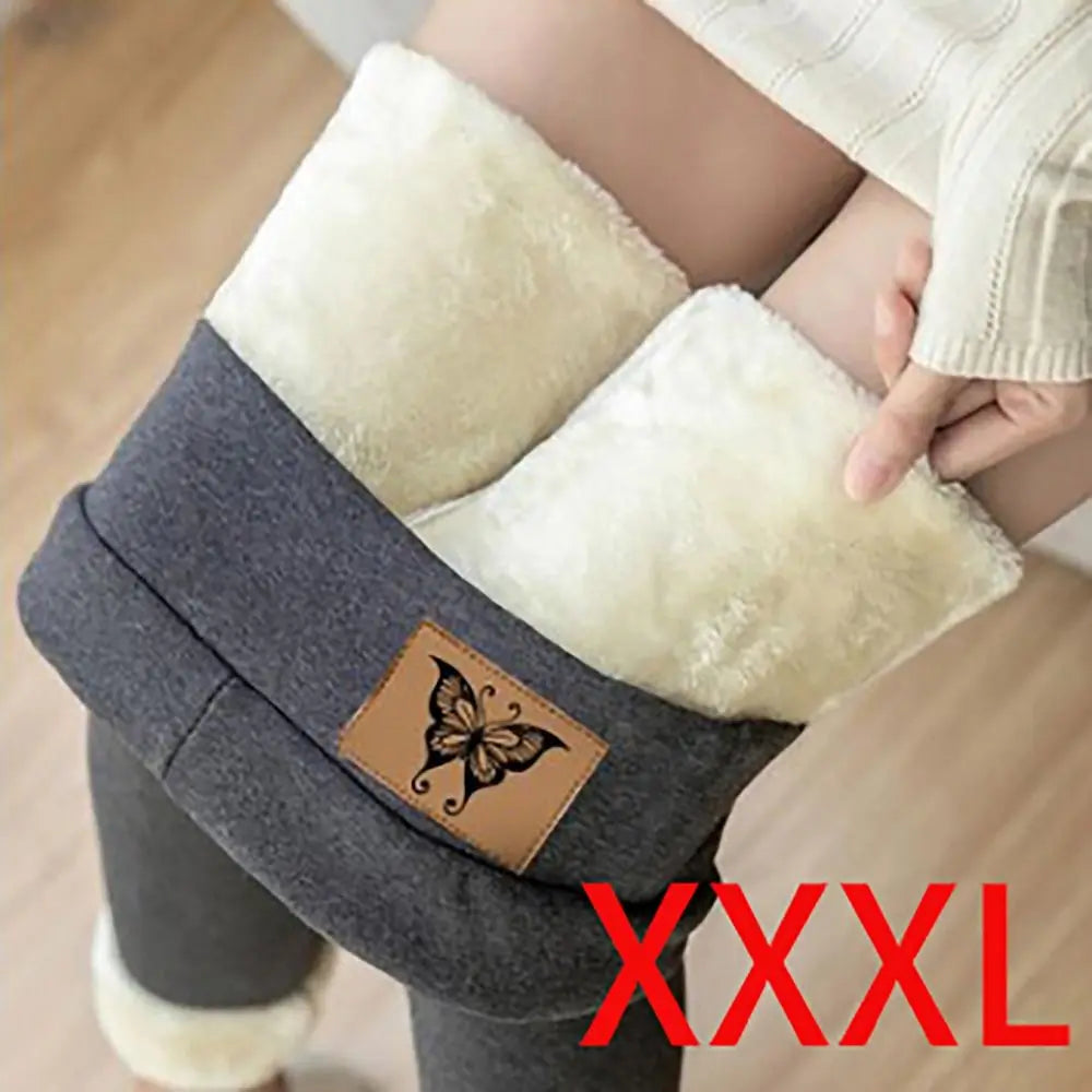 Thermal Fleece Lined Leggings Soft Fluffy with Leather Patch Women Leggings High Waisted Thicken Leggings Women Girl