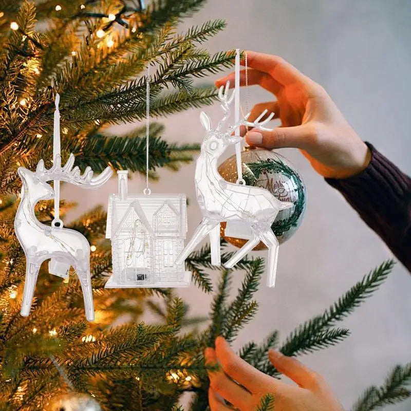 2025 Christmas Tree Hangings Reindeer Ornaments Illuminated Christmas Tree House Deer Tree Keepsake Christmas Decorations