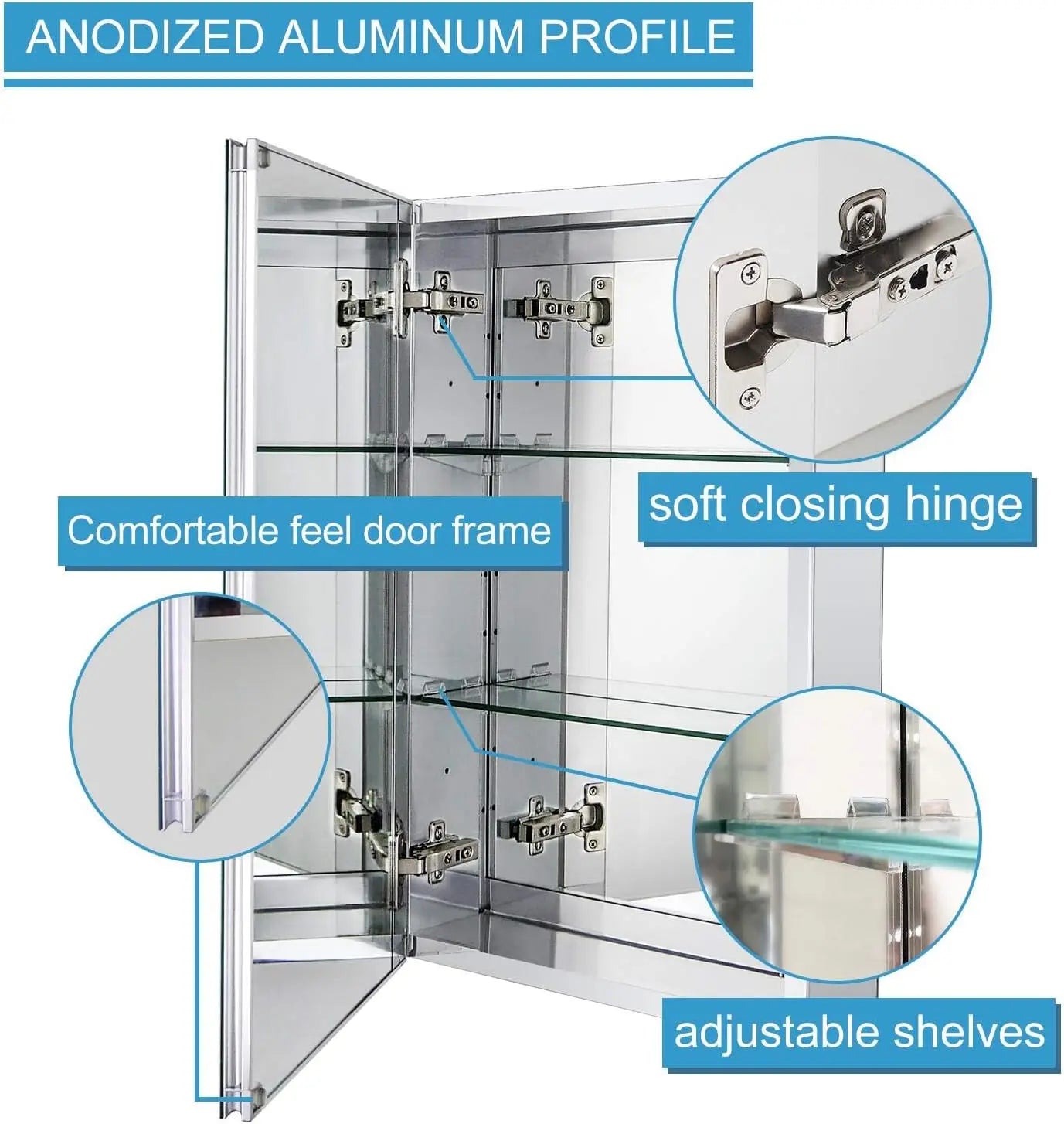 Bathroom Medicine Cabinet with  Double Sided Mirror Door15 Inch x 24 Inch Recess or Surface Mount, Silver