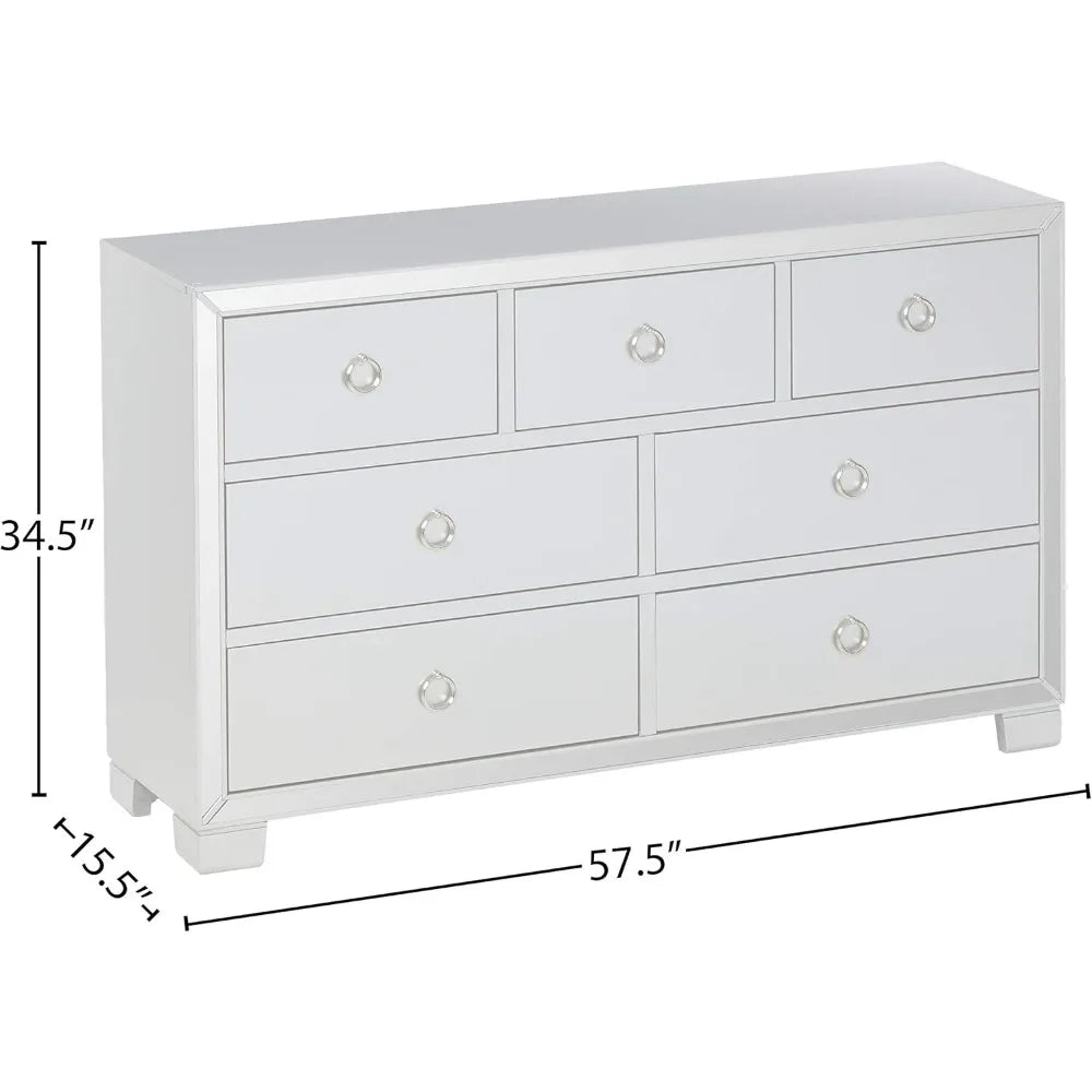 Voeville II 7 Drawers Dresser in Platinum Display Cabinet in the Living Room Storage Closet Chests of Drawers Showcase Showcases