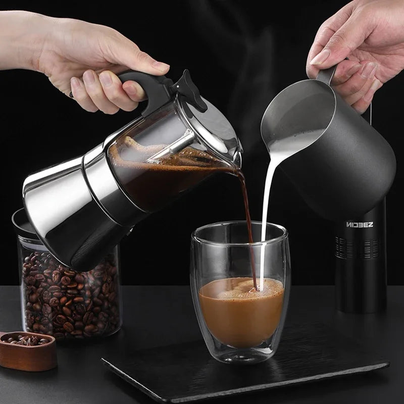 Stainless Steel Glass Coffee Maker CoffeePot Moka Pot Coffee Makers Kettle Coffee Brewer Latte Percolator Stove CoffeeTools