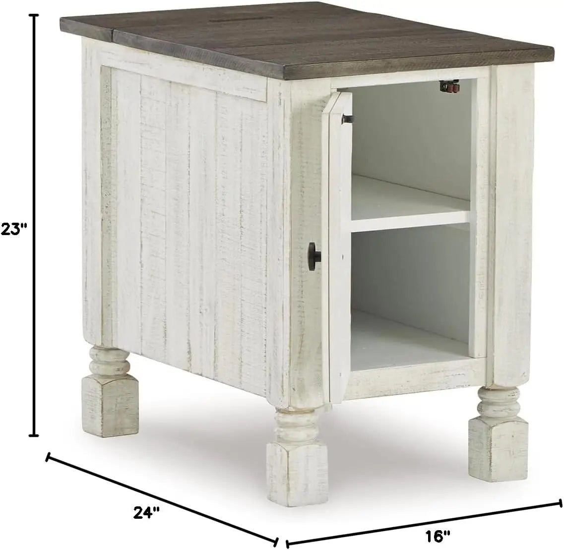 French Country Chair Side End Table, White & Gray