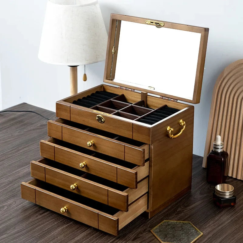 Wooden Jewelry Box Large Organizer Storage with Lock Luxury Jewelry Box Multi Functional Large Retro Packaging Gifs Supplies