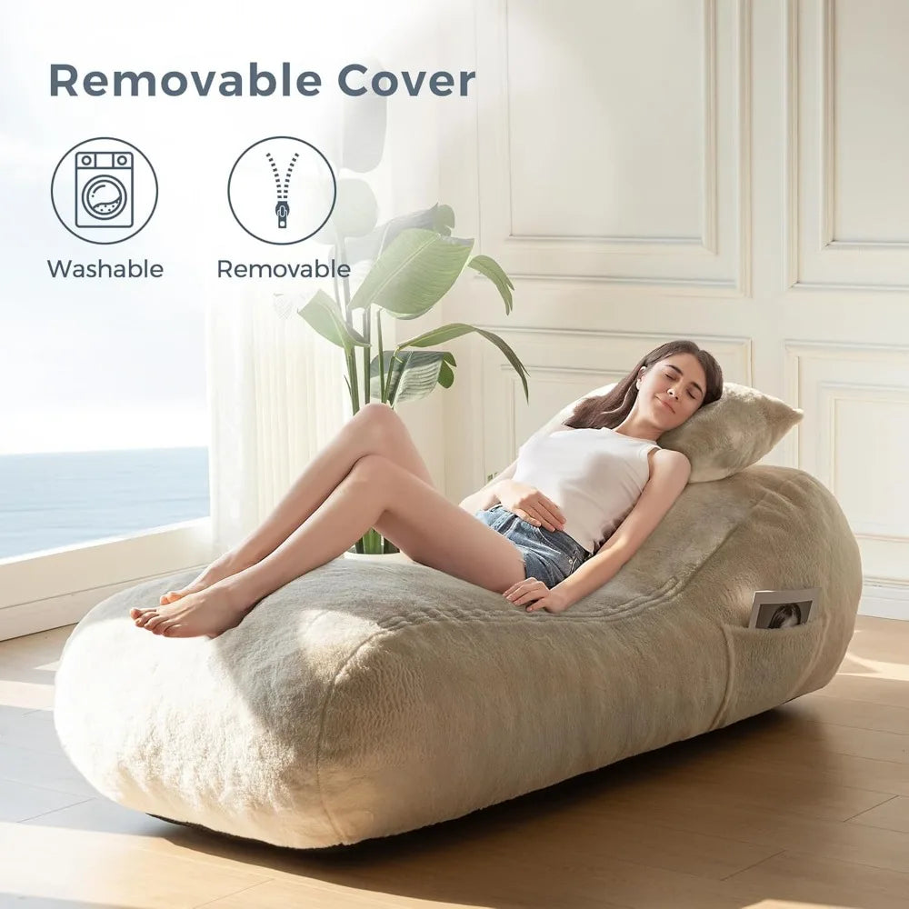 Bean Bag Bed with Pillow,Chaise Lounge Chair Indoor, Velvet Floor, Fainting Couch for Bedroom Living Room, Shredded Foam Filling