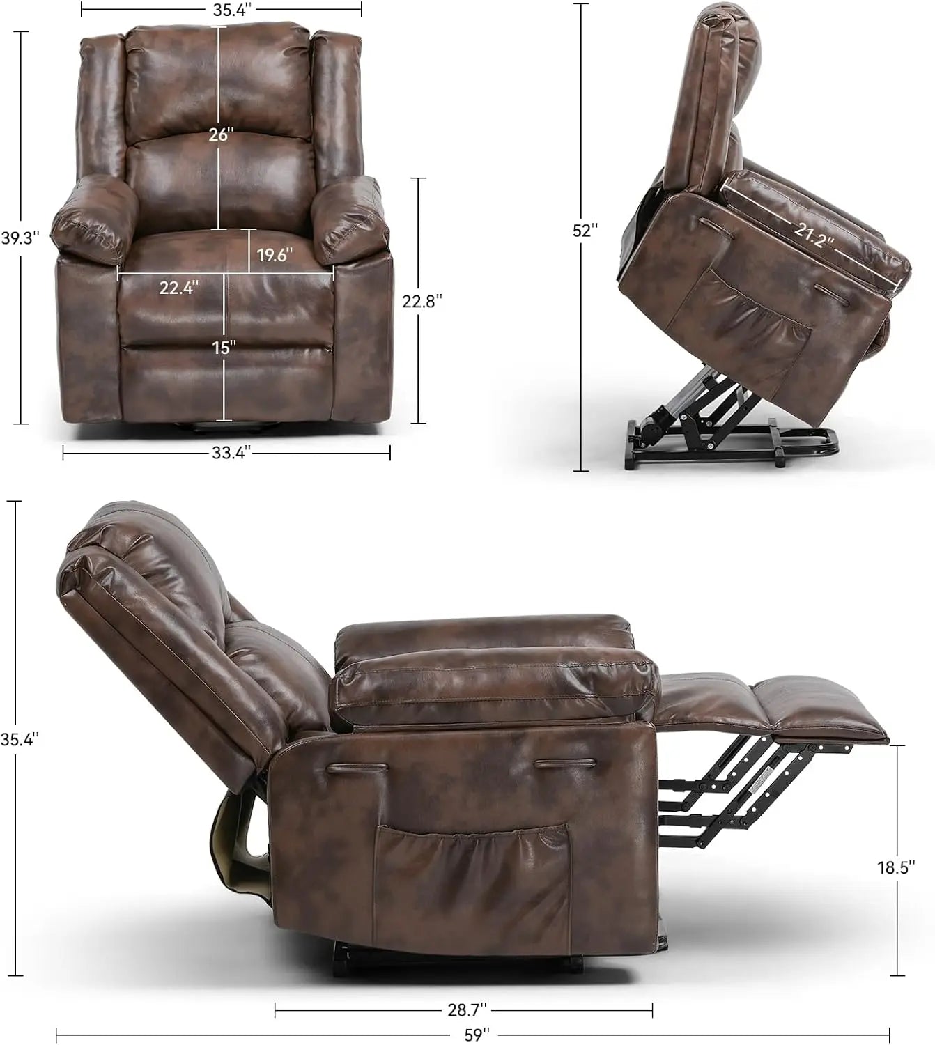 Recliner for Elderly, Lift Chair with Heat and  Recliner Sofa with Timing Function 2 Side Pockets and Infinite