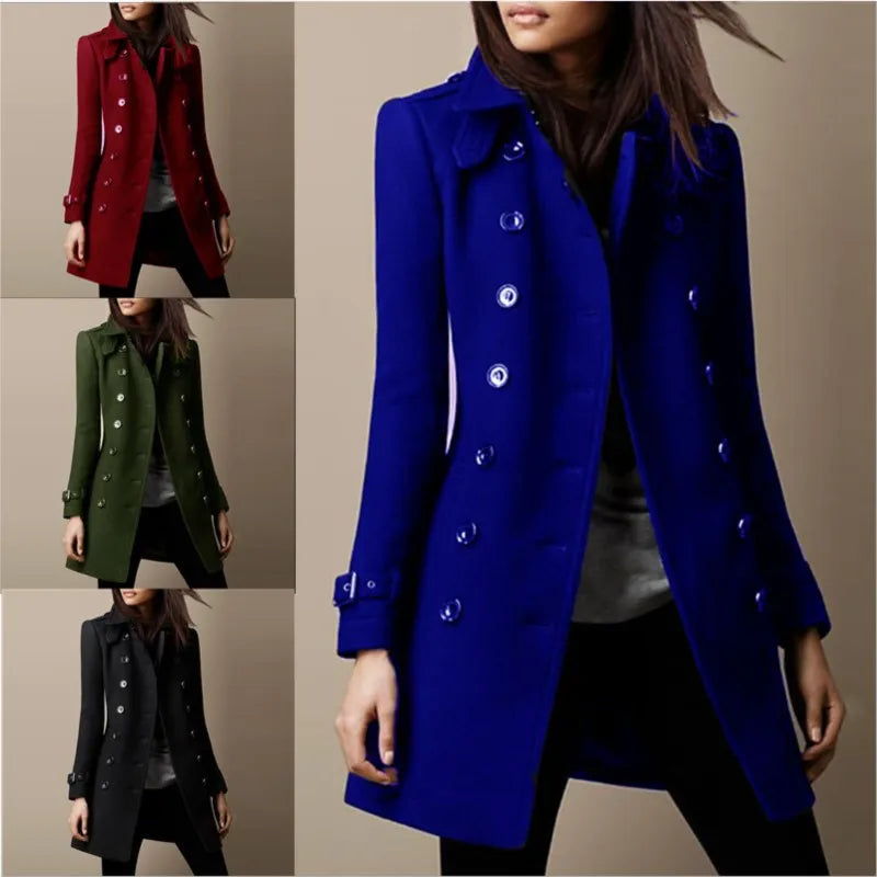 Autumn Winter Turn-down Neck Woolen Jacket Coat Women Fashion Black Long Sleeve Double Breasted  Loose Wool Coats Streetwear