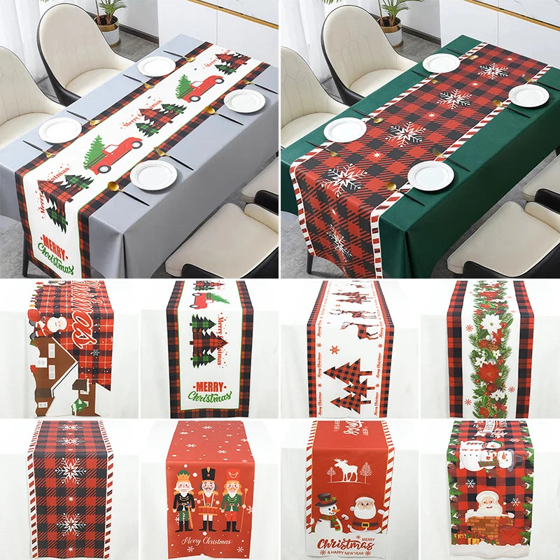 Christmas Table Runner Cloth Polyester Xmas Table Flag Cover Merry Christmas Decor For Home Ornament Navidad Gifts New Year 2025