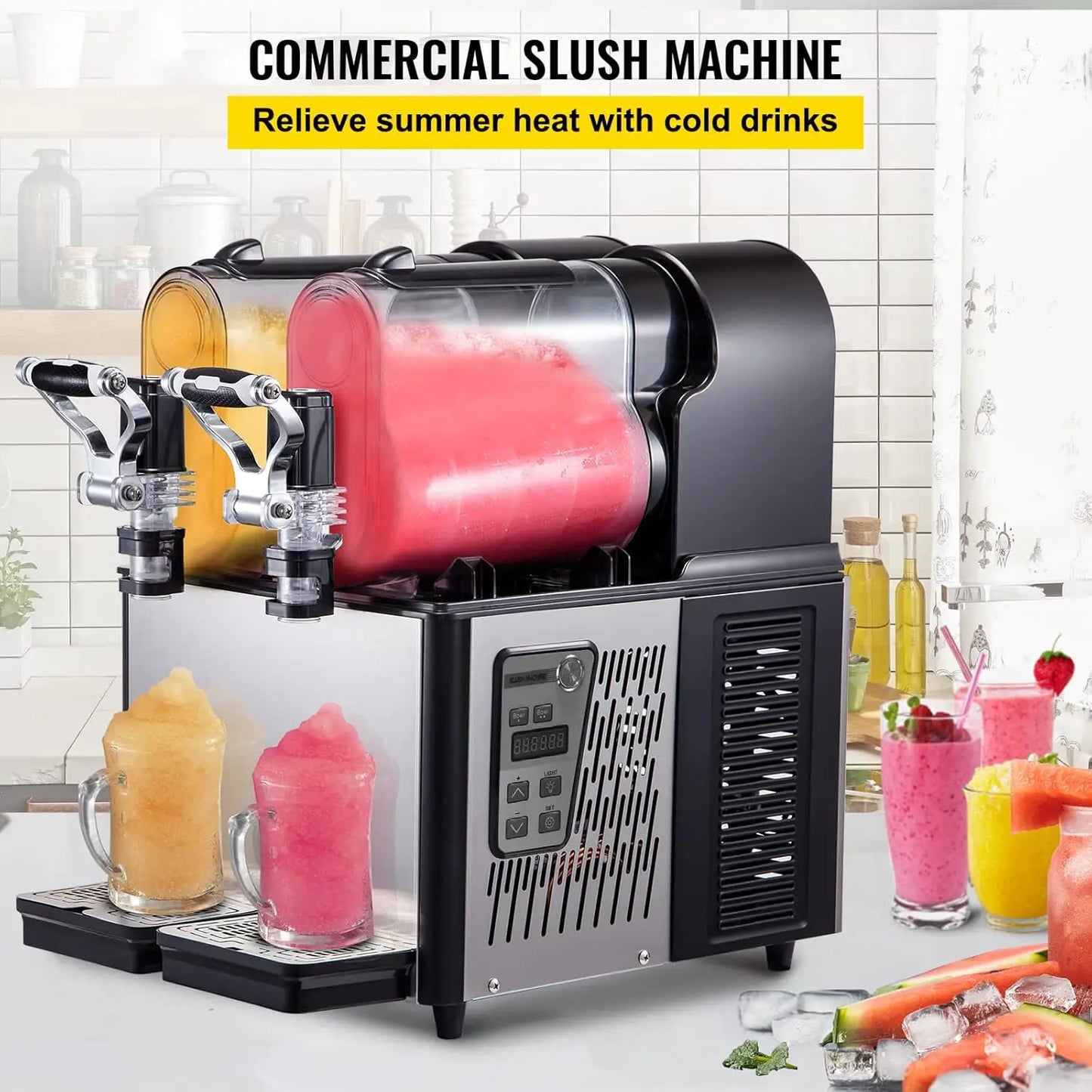 Slushy Machine, 3Lx2Tank Slushie Machine, 370W Frozen Drink Machine with Temperature Preservation, Slushy Maker Machine