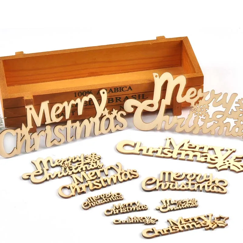 2-30pcs Natural Wooden "Merry Christmas" Pendant DIY Crafts Handmade Hanging Ornaments Party Home Wood Creative Fonts Xmas Decor