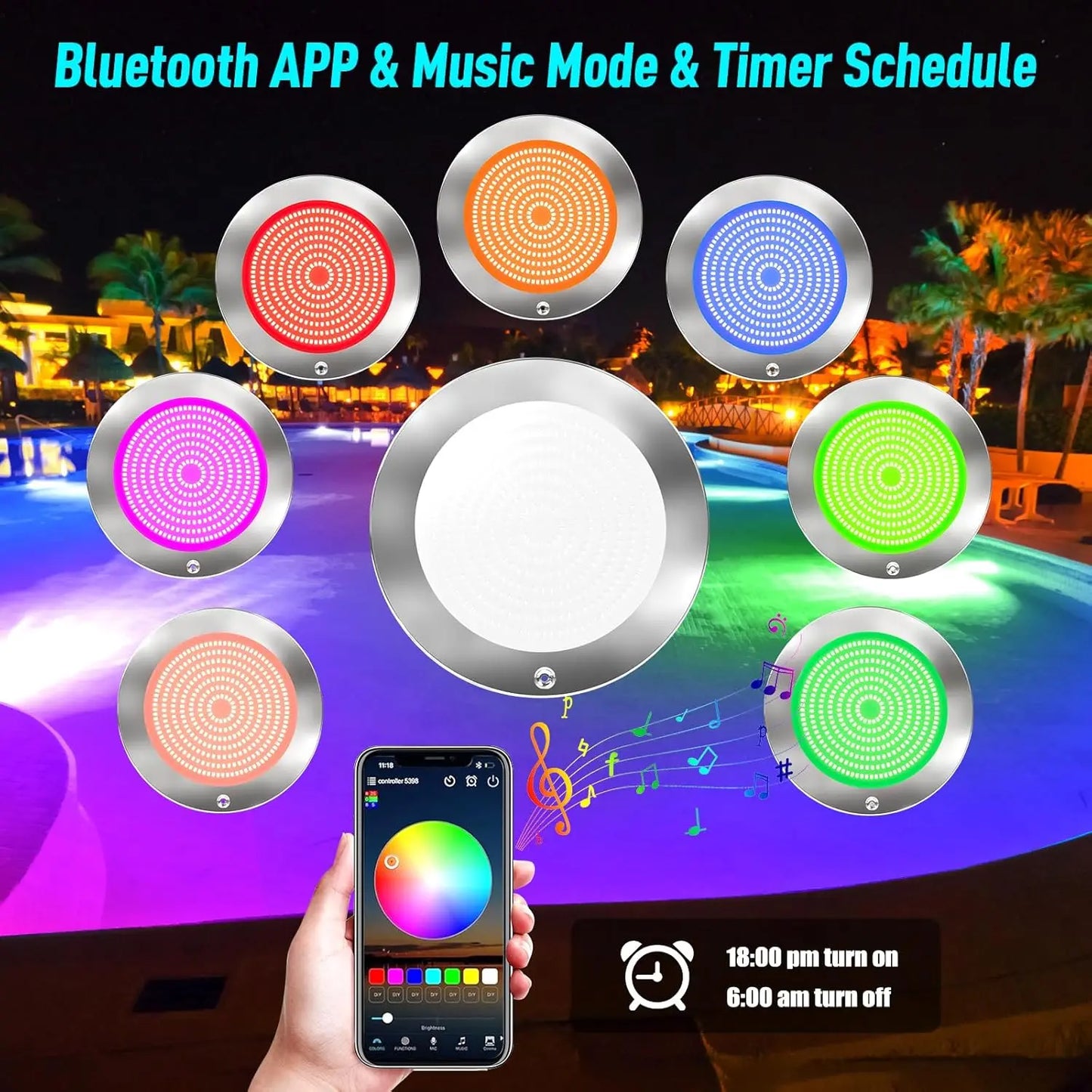 Inground Pool with 3 Control Way (App/Remote/Manual Controller), 54W 10 Inch Color Changing Underwater Swimming Pool