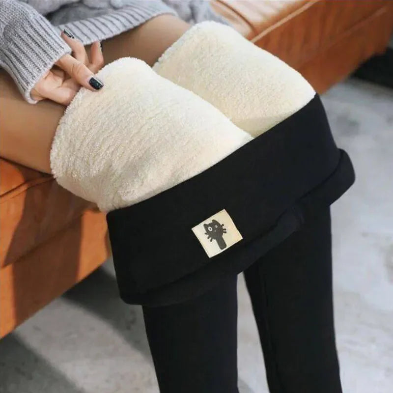 Women Thermal Leggings Winter Warm Elastic Lambwool Pantyhose Female Fleece Thermal High Waist Slim Thicken Tight Pants