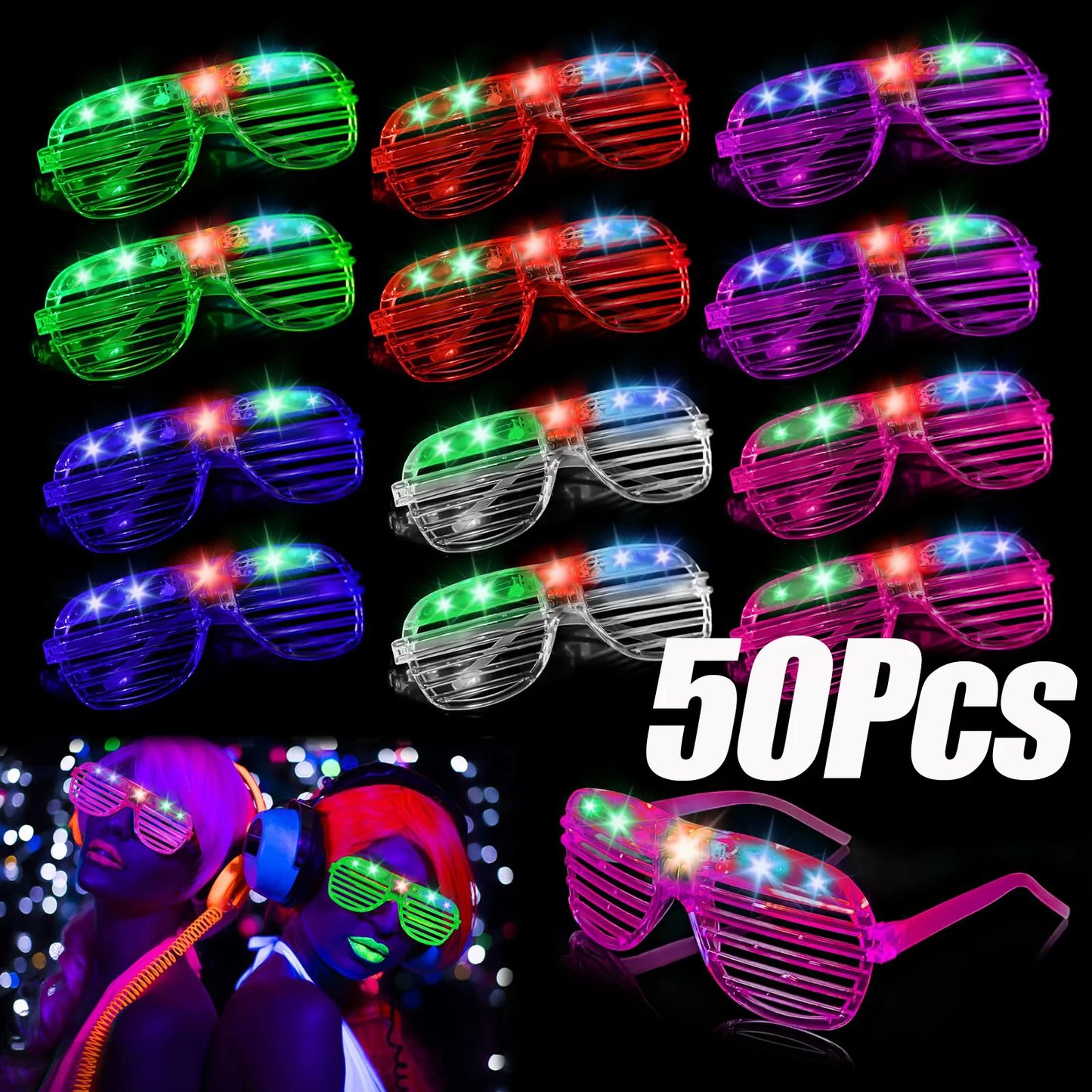 Glow in the Dark LED Eyeglasses 6 Neon Colors Blinds Lampshade Glasses Christmas Mardi Gras Birthday Neon Mardi Gras Party Glass