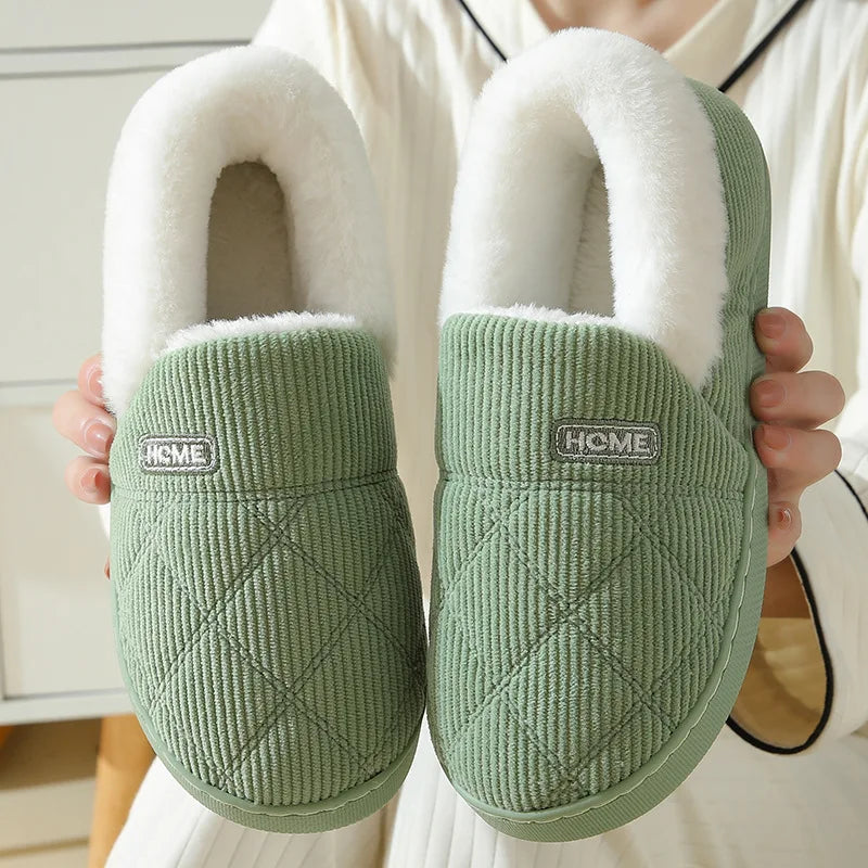 Comwarm New Women Slippers Winter Warm Plush Fur Antiskid Cloud Slippers Outdoor Breathable Thick Flat Sole Soft Home Slippers