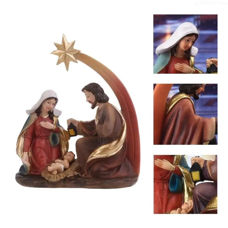 Holy Family Statue Christmas Nativity Set Religious Figurine with Star Resin Ornament Gifts Home Decor Resin Material R7UB