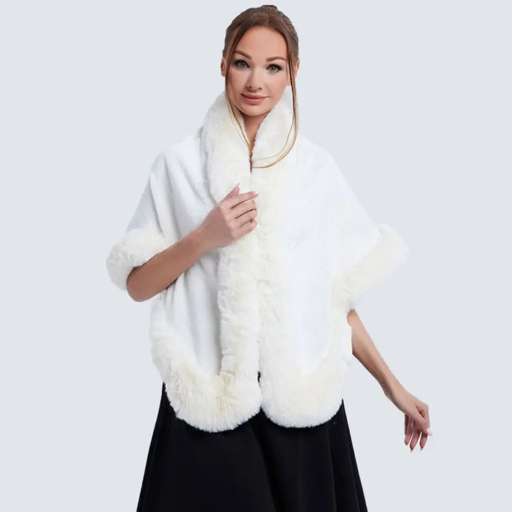 Trendy Winter Warm Plush Shawl Thicken Coat Cardigan Cape Faux Fur Collar Shawl