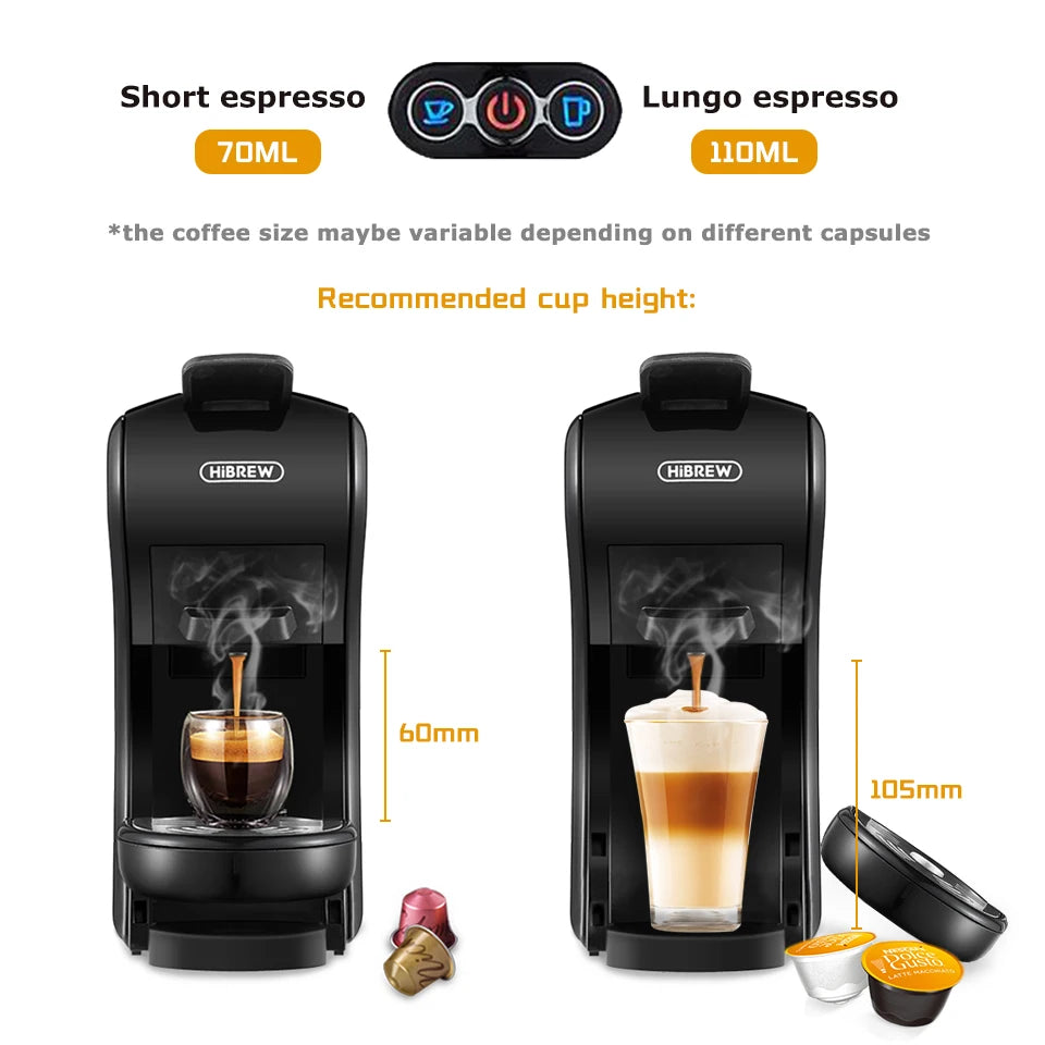 HiBREW Coffee Machine 19 Bar 4in1 Hot & Cold Multiple Capsule Espresso Cafetera Pod Coffee Maker Dolce Milk Nexpresso Powder H1A