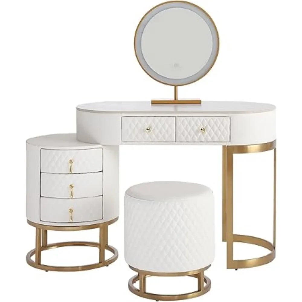 Vanity Desk ,with LED Lighted Mirror Dressing Makeup Table with Storage Drawers & Vanity Stool, Vanitys Desk