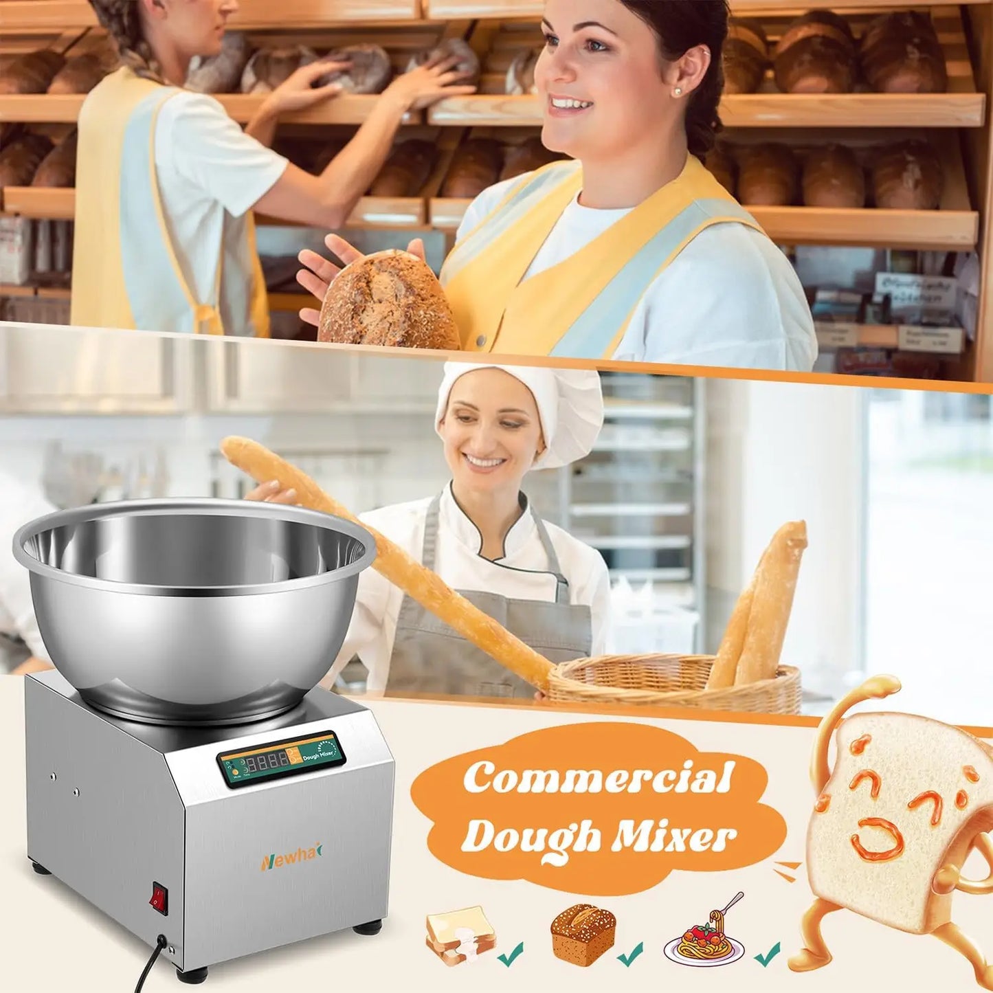 750W Commercial Dough Maker, 8KG/18LBS Dough Kneading Machine Stand Bread Mixer 110V US Dual Rotation for Pizzeria & Bakery