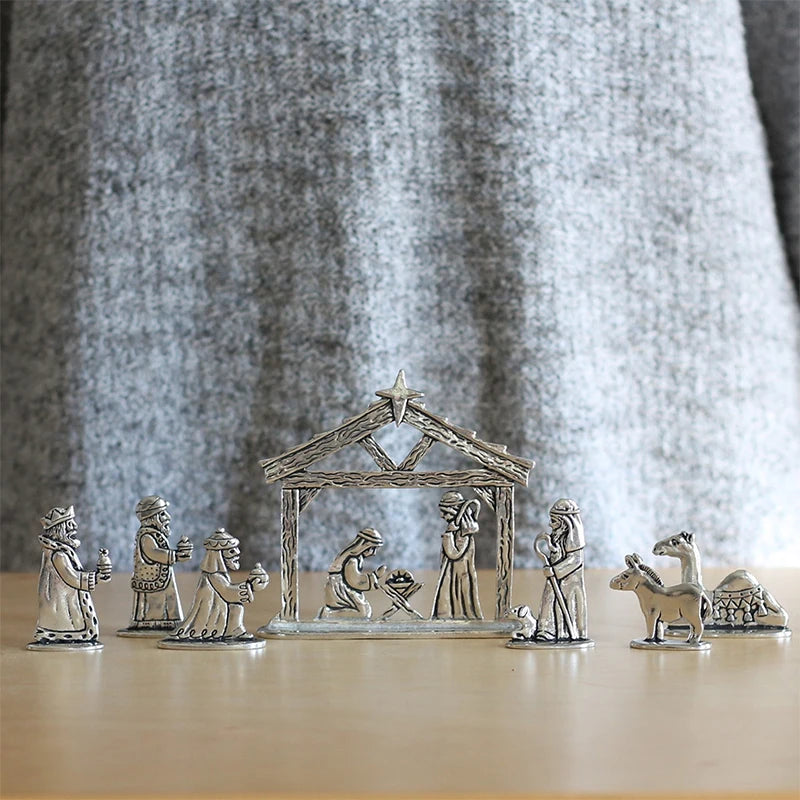 7Pcs/set Basic Spirit Nativity Set Iron Handcrafted Figurine Gift Box Home Decorative Christmas Ornaments Gifts