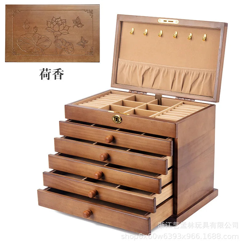 Wood Jewelry Box Big Size Ring Necklace Earrings Jewelry Box Organizer Drawer Bracelet Display Stand Women Accessories Storage