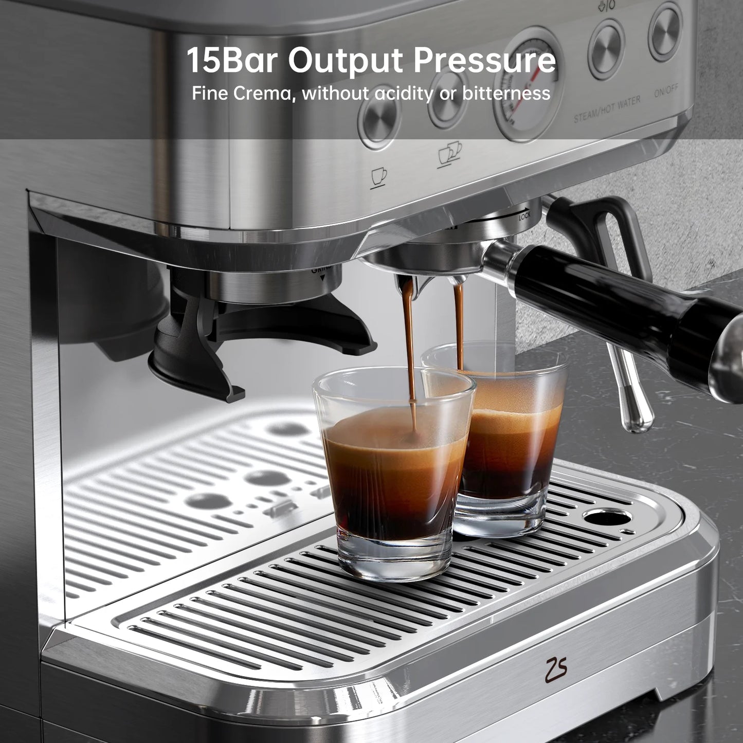 15 Bar Automatic Espresso Coffee Machine with Milk Frother and Grinder, Coffee Maker with Italian ULKA Pump, 2.5L Water Tank