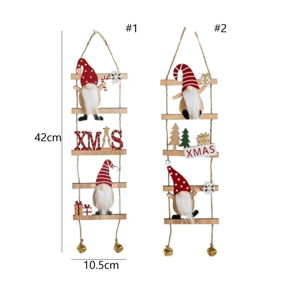 Cartoon Climbing Ladder Santa Claus Pendants with Bells DIY Christmas Wooden Hanging Tree Festive Merry Christmas Decor