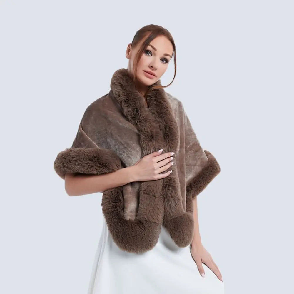 Fashion Winter Warm Plush Shawl Thicken Coat Faux Fur Collar Shawl Cloak Outer