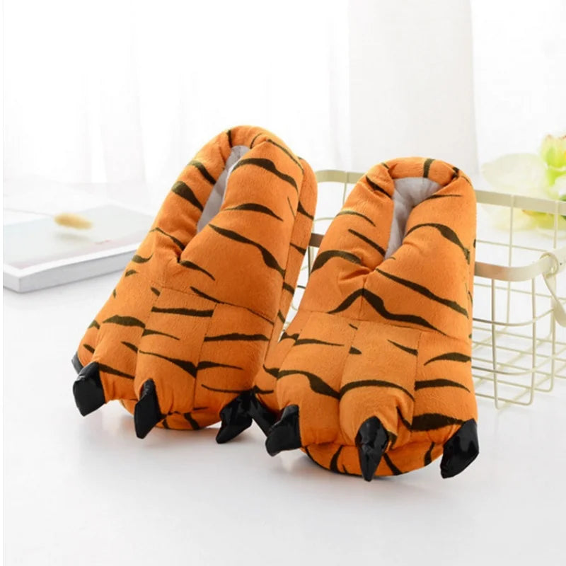 Winter Warm Soft Indoor Floor Slippers Women Men Shoes Paw Funny Animal Christmas Monster Dinosaur Claw Plush Home