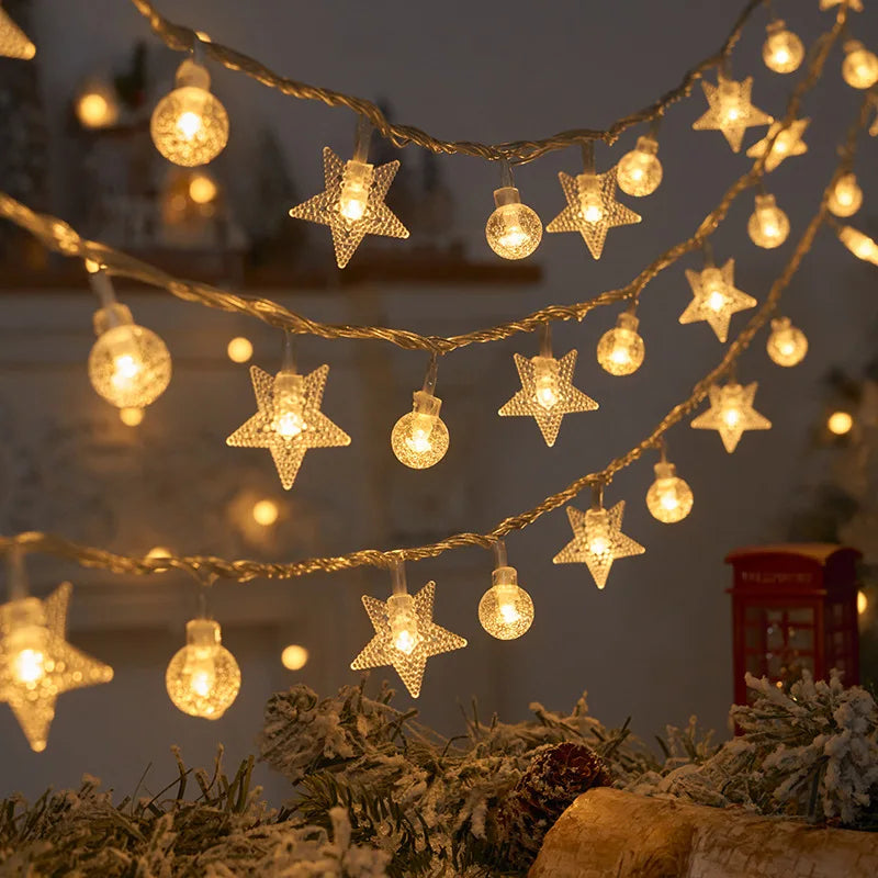 1.5M/3M Snowflake star LED String Light Fairy Lights Festoon Battery Operated Garland For Christmas Tree Ornament Navidad 20243