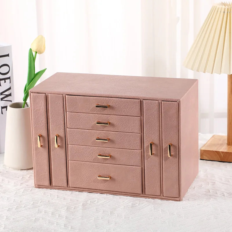 Leather Jewelry Box Organizer Pink Luxury Exquisite Large Jewelry Box for Women Display Rack Storage Case Packaging Supplies