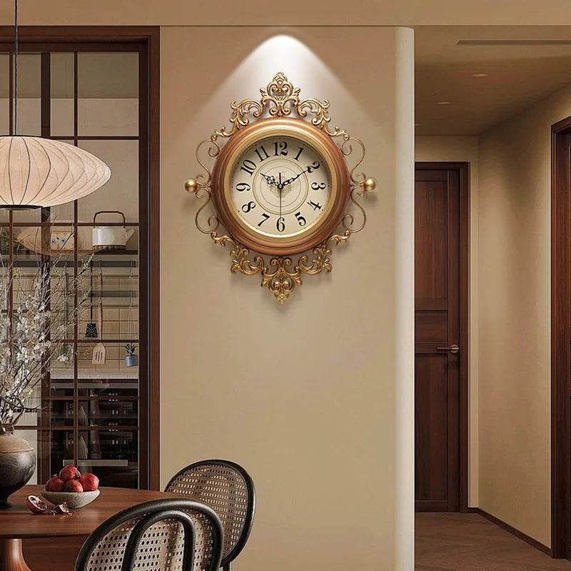 2024 New American Wall Clock Fashion French Vintage Clock Wall Hanging European Living Room Watch Home Vintage Clock