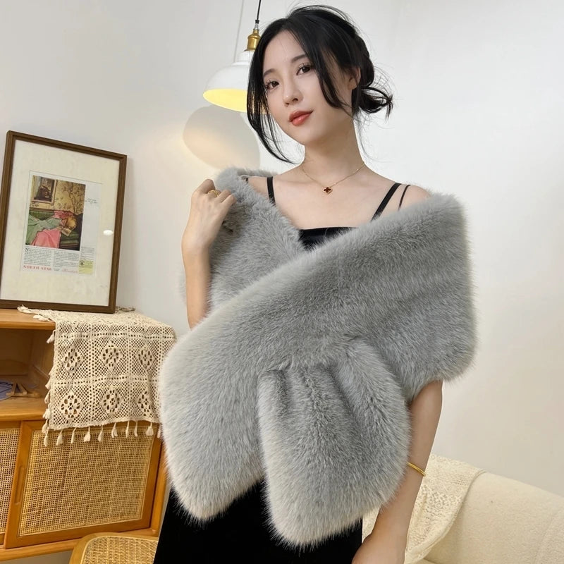 Faux Fur Wedding Shawl Woman Party Bride Cape Cloak Autumn Winter Banquet Stage Dress Scarf Bridal Wrap Bolero Accessory Stock