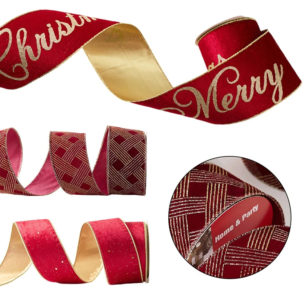 10 Yards Christmas Ribbon Printed Flannel Xmas New Year Festival Ribbon Bows Gifts Box Packaging Ribbon