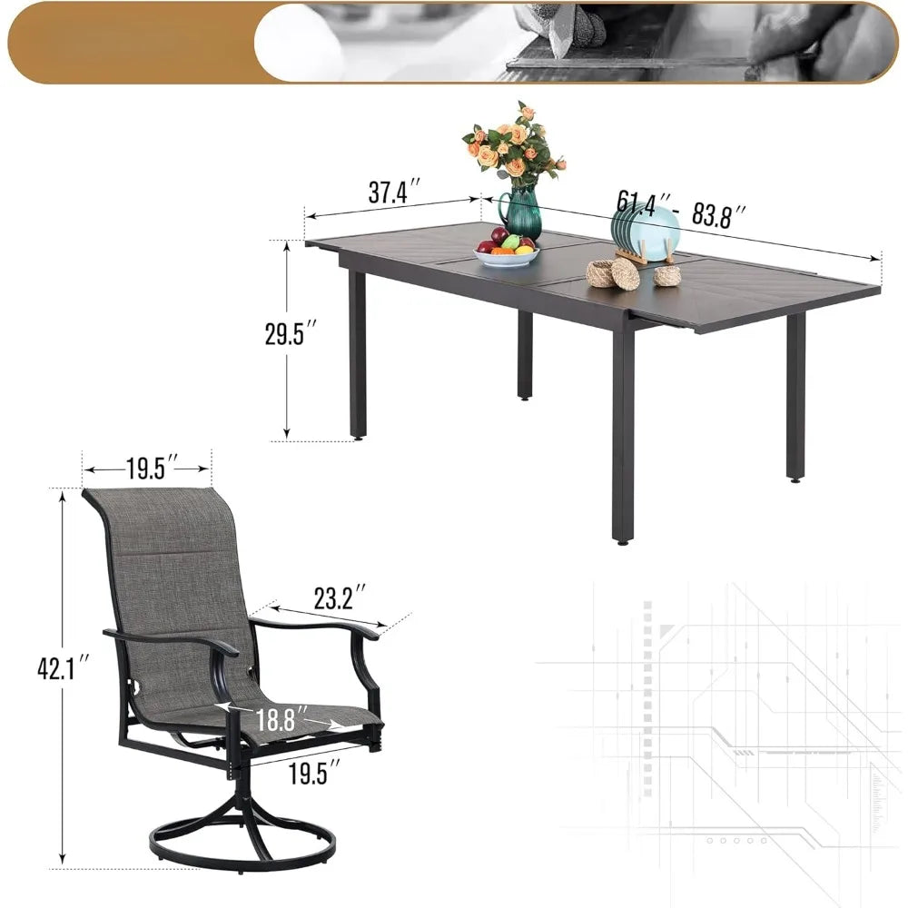 Patio Furniture Set ,Chairs 8 X Swivel Patio Dining Chairs High Back, Expandable 6-8 Person Table ,9 Pieces Outdoor Dining Sets