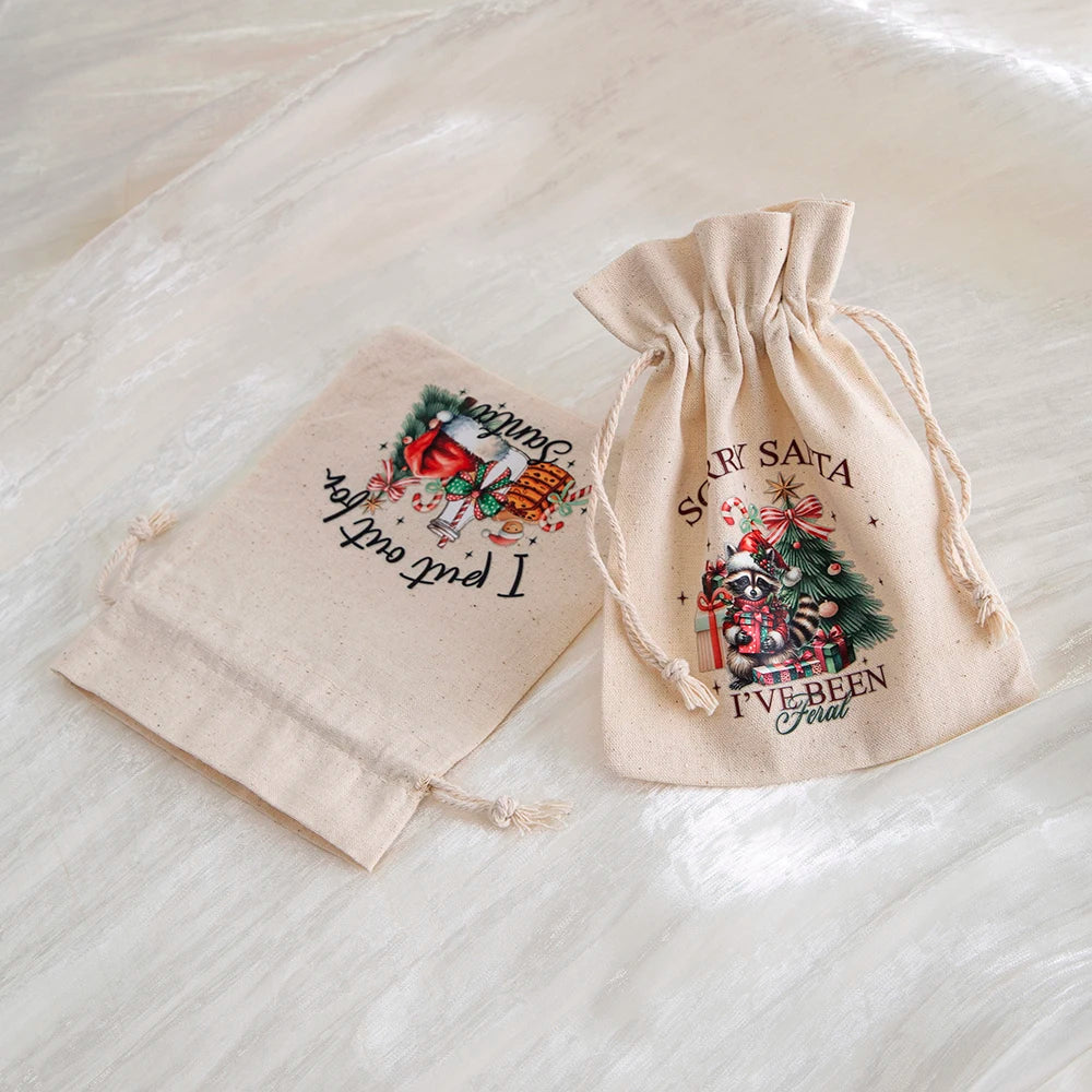 50pc Christmas Small Burlap Bags with Drawstring Candy Gift Bag Linen Treat Sacks Jewelry Wrapping Pouch Xmas Holiday Party Sack