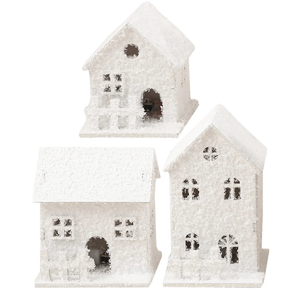 3 Pcs Christmas House Wood Craft Decor Village Accessories Glowing Rustic Crafts Ornament Cardboard Design Cabin