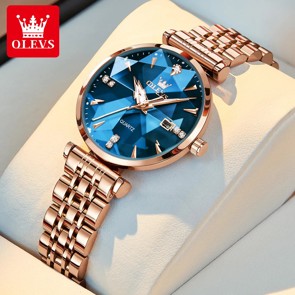 OLEVS 5536 Luxury Brand Diamond Quartz Women's Watch Fashion Elegant Rose Gold Waterproof Women's Watch Bracelet Set Reloj Mujer