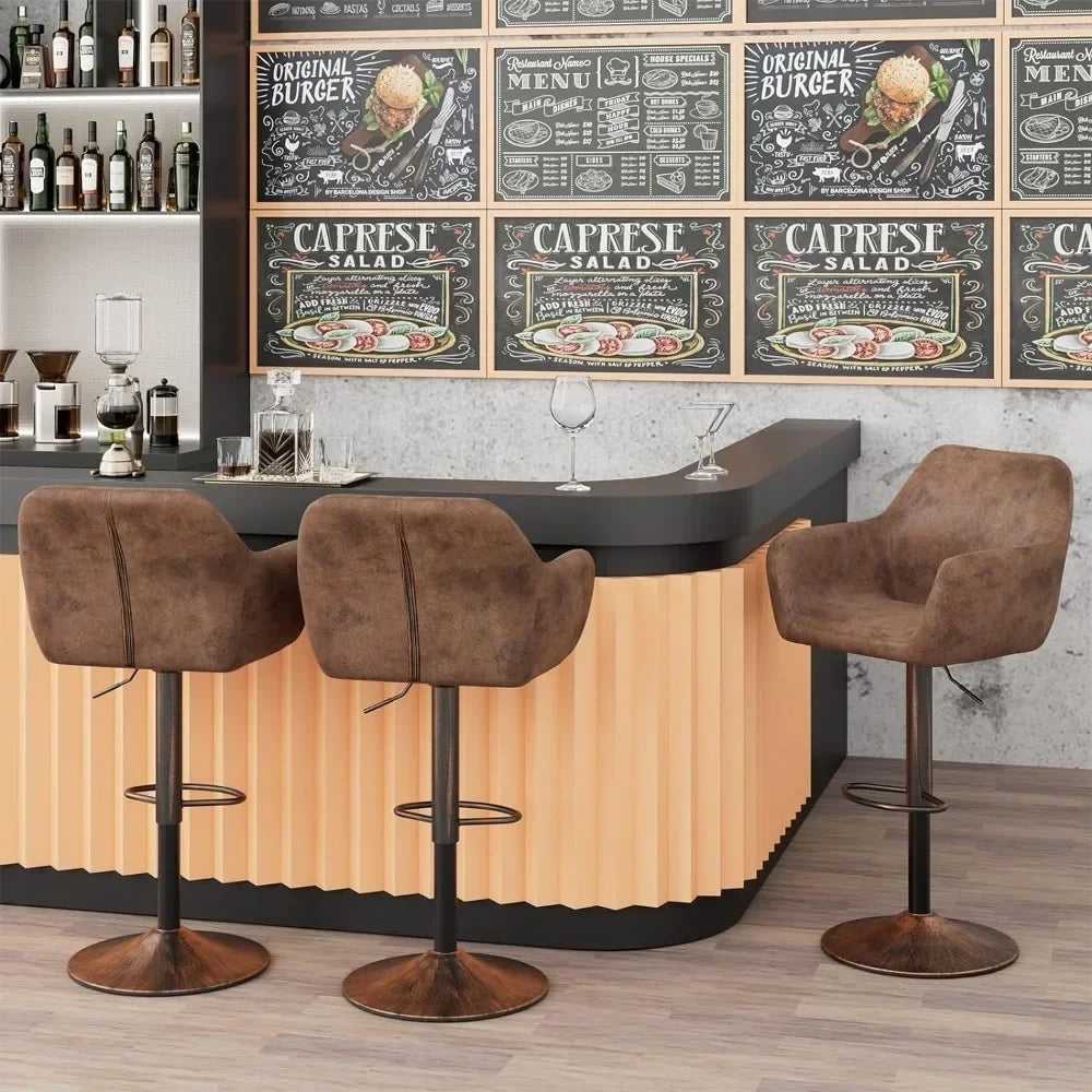 Bar Stools Set of 2，Adjustable Swivel Height Bar Stools 29 Inch Faux Leather Bar Chair with Padded Back and Chromed Metal Base