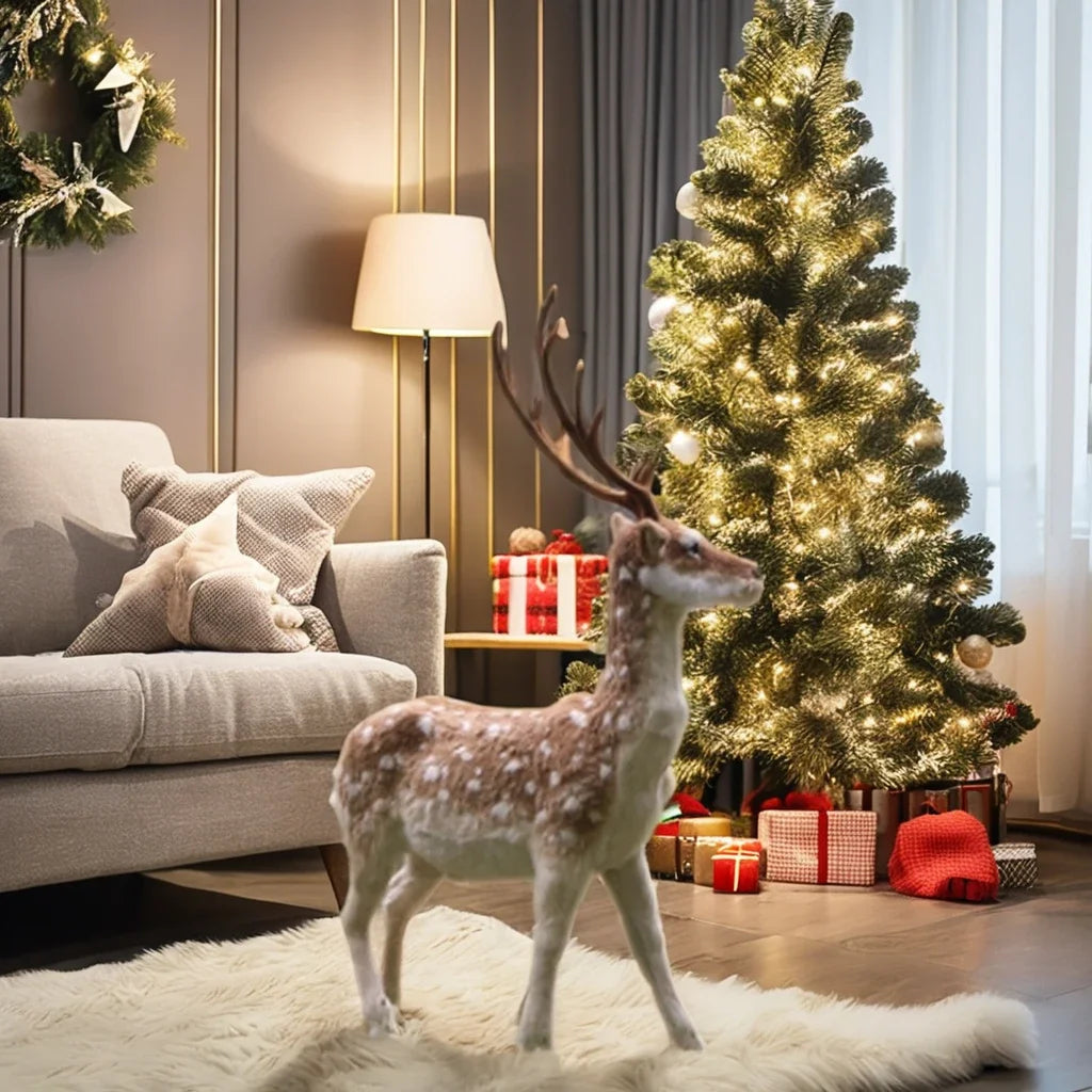 Realistic Christmas Deer Handicraft Soft Plush Fur Model Xmas Decorative Flocking Gift