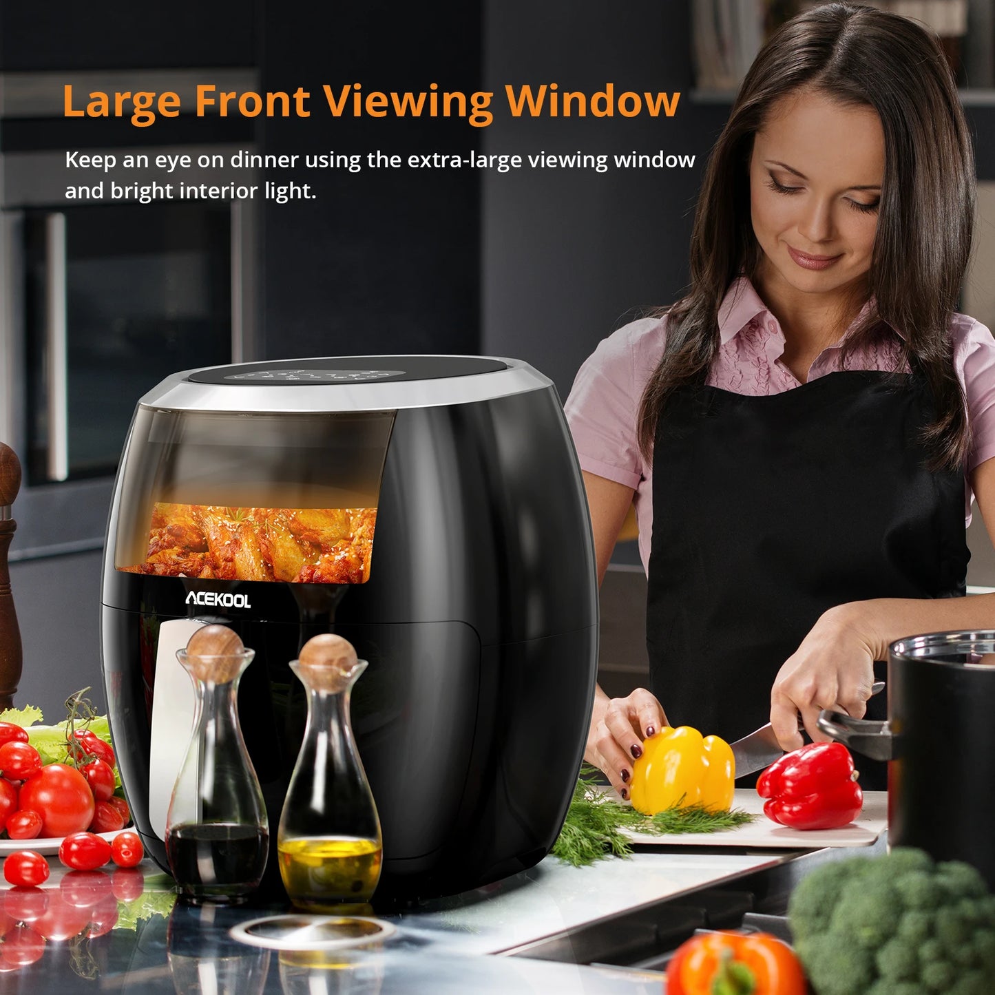 Air Fryer, 8 QT Airfryer Oven with Viewing Window Oilless Cooker with Digital Display 8 Cooking Presets Dishwasher