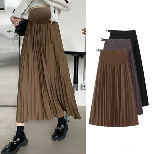 Maternity dress Pleated Thick Warm Maternity Skirts Elastic Waist Belly Casual Clothes for Pregnant Women Clothing Pregnancy