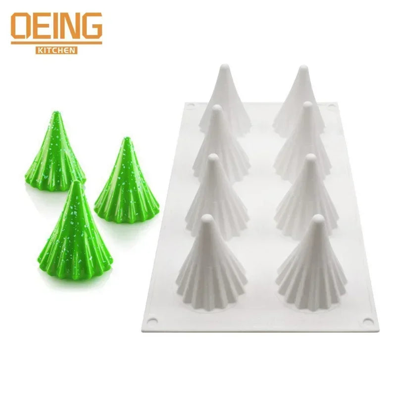 8 Cavity Christmas Tree Shaped Silicone Mousse Cake Mold Cookies 3D DIY Handmade Kitchen Baking Tools Decorating Mould