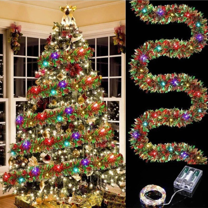 5M Christmas Tinsel Garland with LED Lights Christmas Tree Hanging Decorations Rattan Lights Christmas Supplies Party Decoration