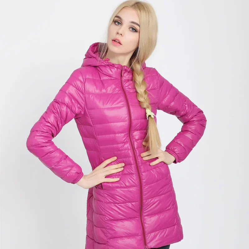 Plus Size Down Jacket 2024 New Arrivals Women Hooded Ultra Light Down Jacket Korean Slim Fit Female Puffer Down Coats